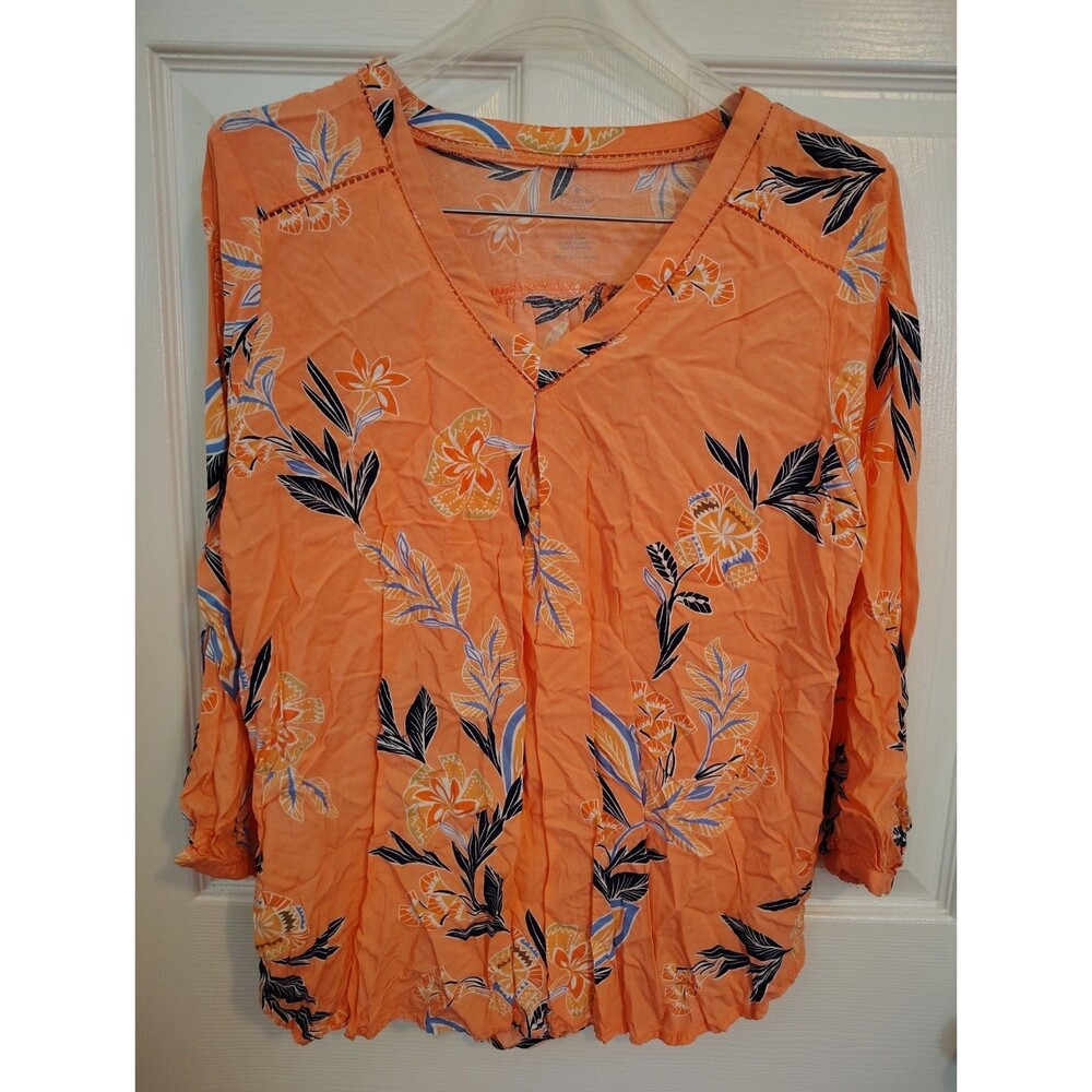 Women’s St Johnson Bay V-Neck 3/4 Sleeve Pullover Blouse Regular L